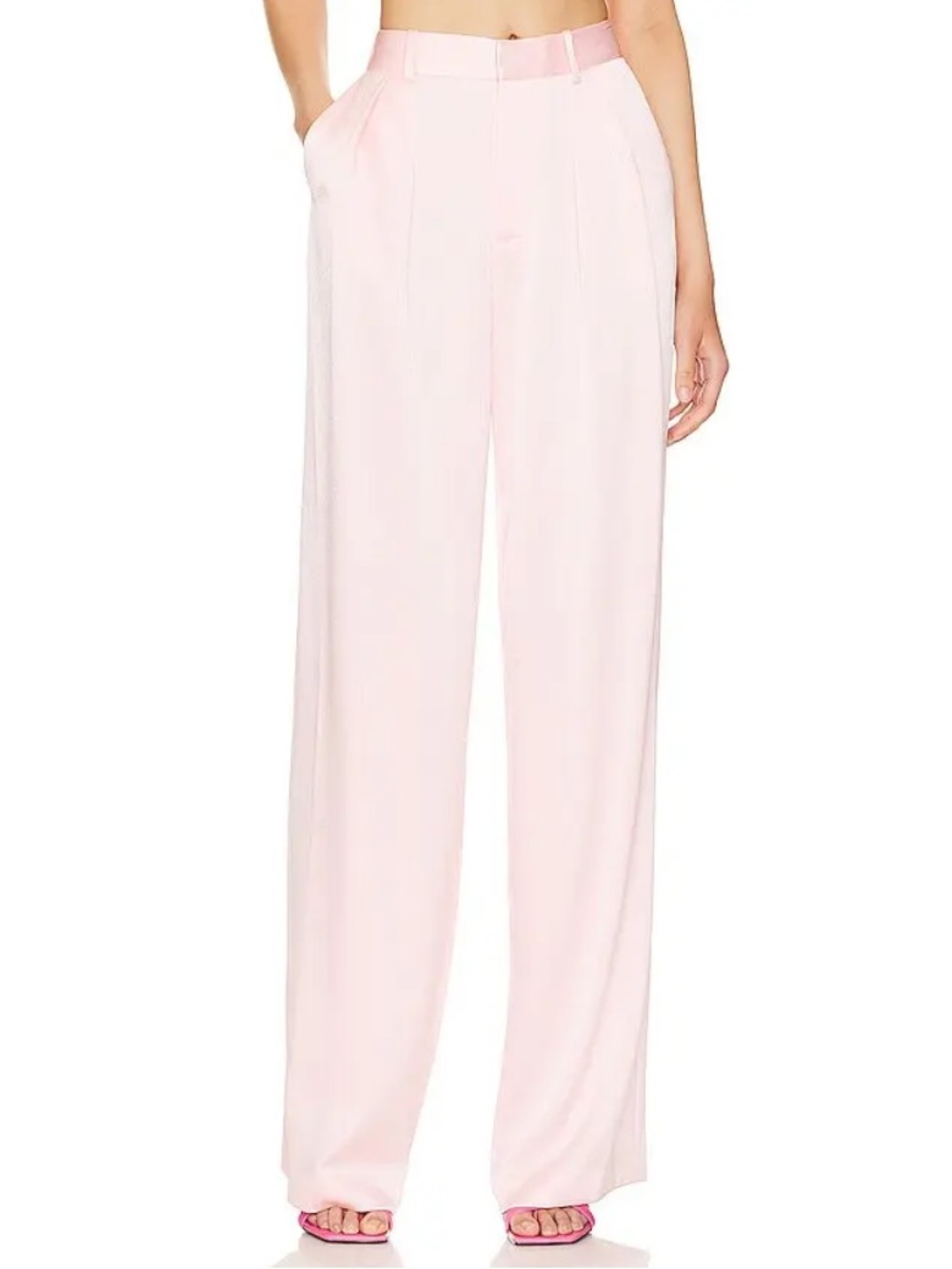Alice + Olivia Pompey High Waist Satin Pleated Pants In Petal Pink size 8 NEW